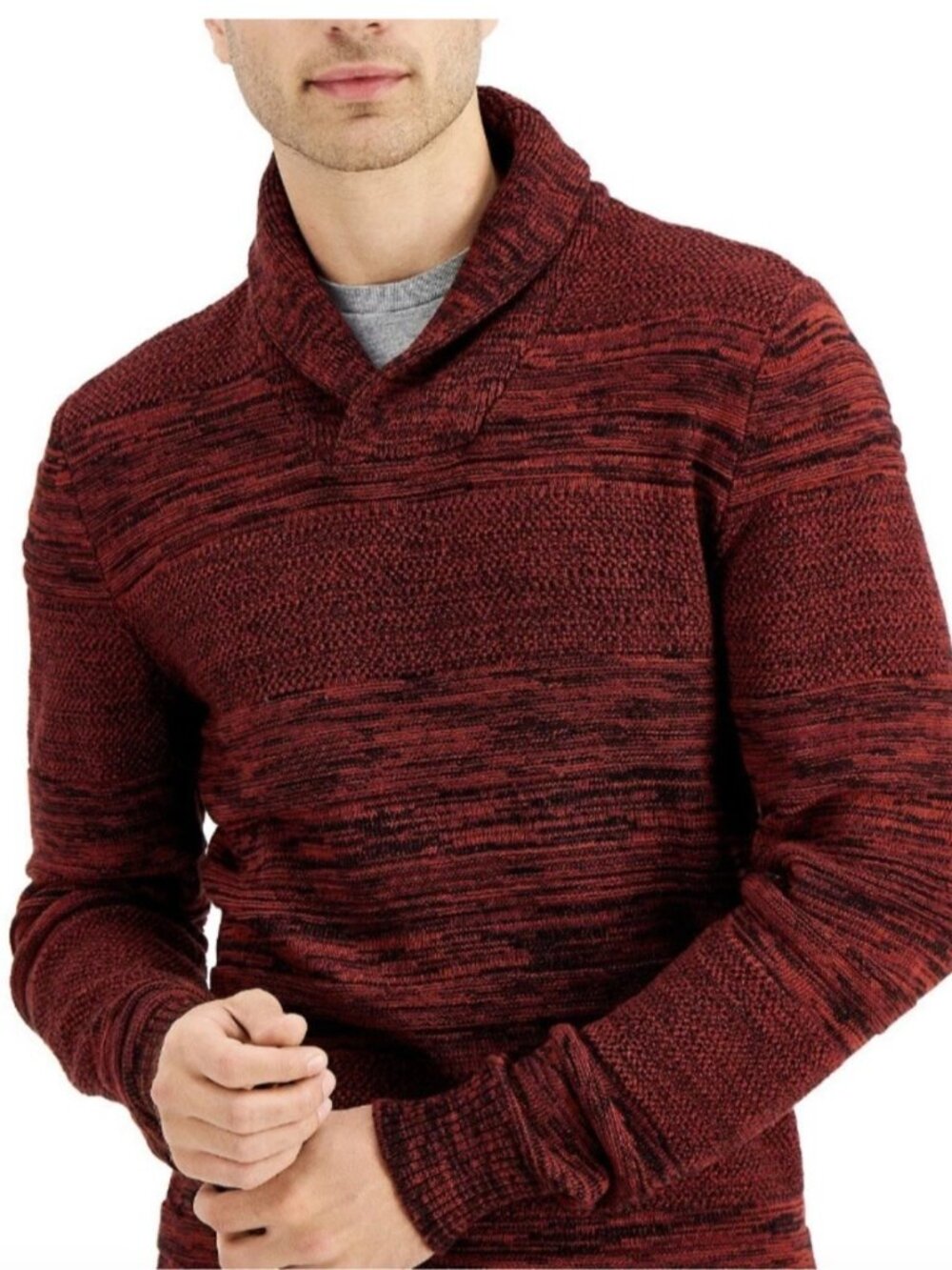 Sun + Stone Shawl Collar Sweater Color Red, Large, 100% Cotton